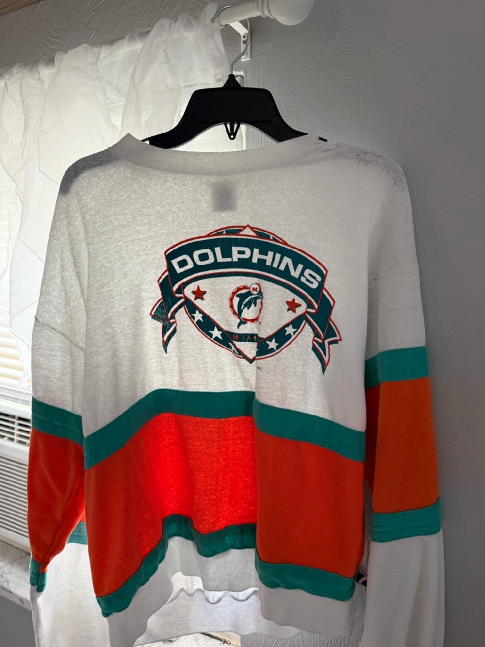 LOGO 7 Miami Dolphins White Teal Orange Long Sleeve Shirt
